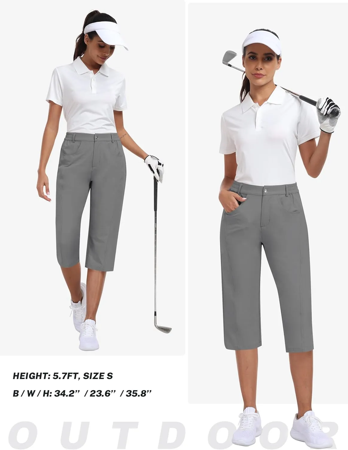 MoFiz Women's Capri Pants with Pockets Lightweight Cropped Golf Hiking Pants Quick Dry Summer Elastic Waist Capris