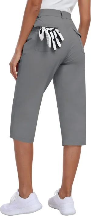 MoFiz Women's Capri Pants with Pockets Lightweight Cropped Golf Hiking Pants Quick Dry Summer Elastic Waist Capris