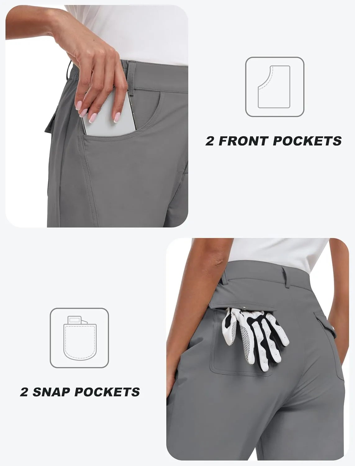 MoFiz Women's Capri Pants with Pockets Lightweight Cropped Golf Hiking Pants Quick Dry Summer Elastic Waist Capris