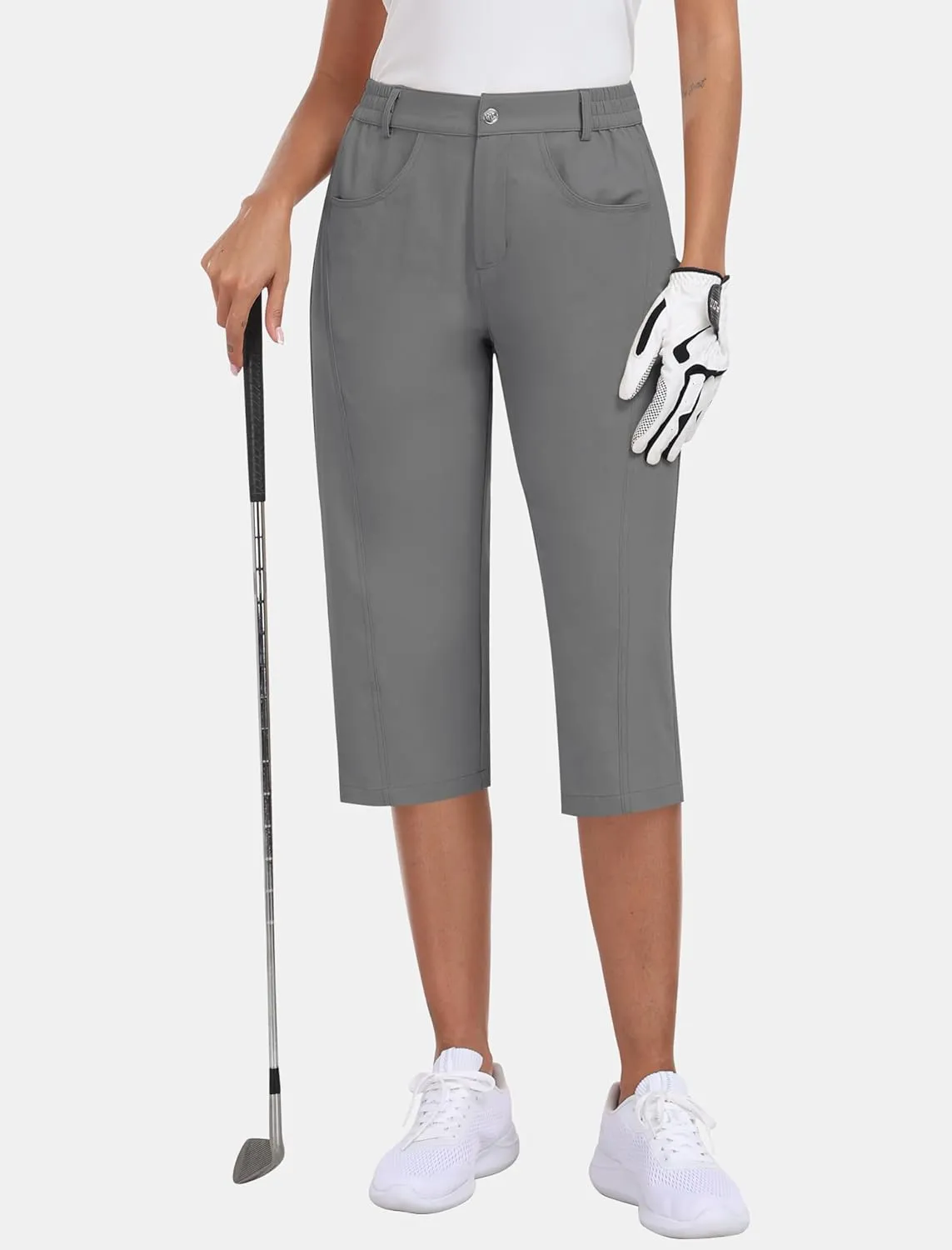 MoFiz Women's Capri Pants with Pockets Lightweight Cropped Golf Hiking Pants Quick Dry Summer Elastic Waist Capris