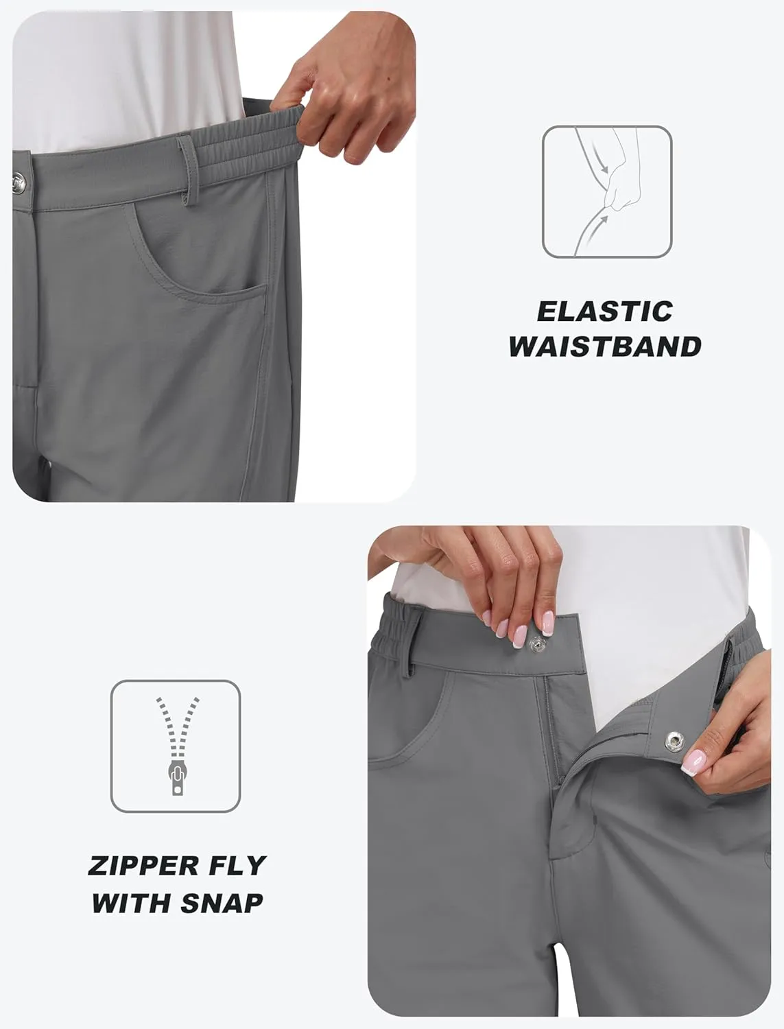 MoFiz Women's Capri Pants with Pockets Lightweight Cropped Golf Hiking Pants Quick Dry Summer Elastic Waist Capris