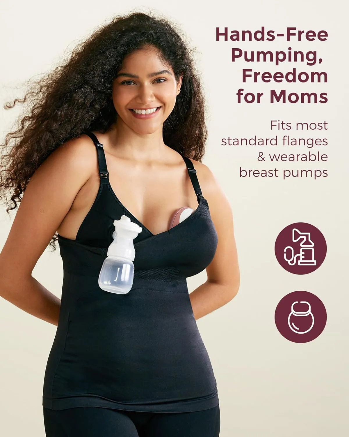 Momcozy Hands Free Pumping Tank Top, All-in-One Pumping & Nursing Tank Tops with Built-in Bra, Fixed Padding Maternity Cami