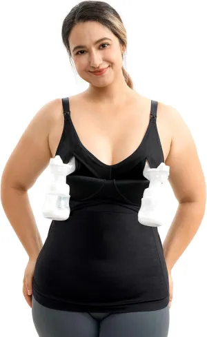 Momcozy Hands Free Pumping Tank Top, All-in-One Pumping & Nursing Tank Tops with Built-in Bra, Fixed Padding Maternity Cami