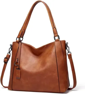 Mudono Shoulder Bag for Women Vintage PU Leather Crossbody Purse Waterproof Tote Work Bag Large Travel Top Handle Satchel