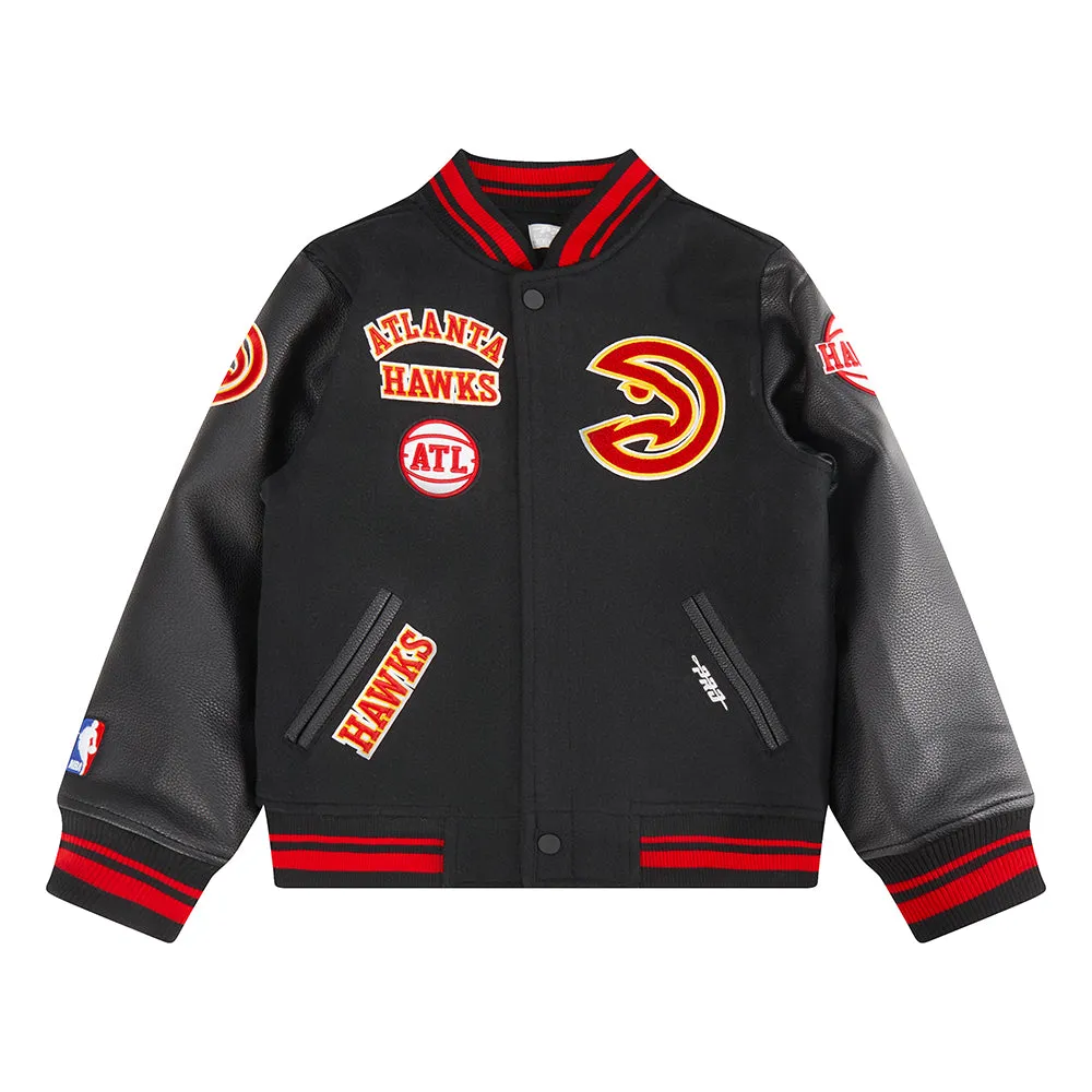 NBA ATLANTA HAWKS RETRO CLASSIC BIG BOYS RIB WOOL VARSITY JACKET (BLACK/RED/BLACK)