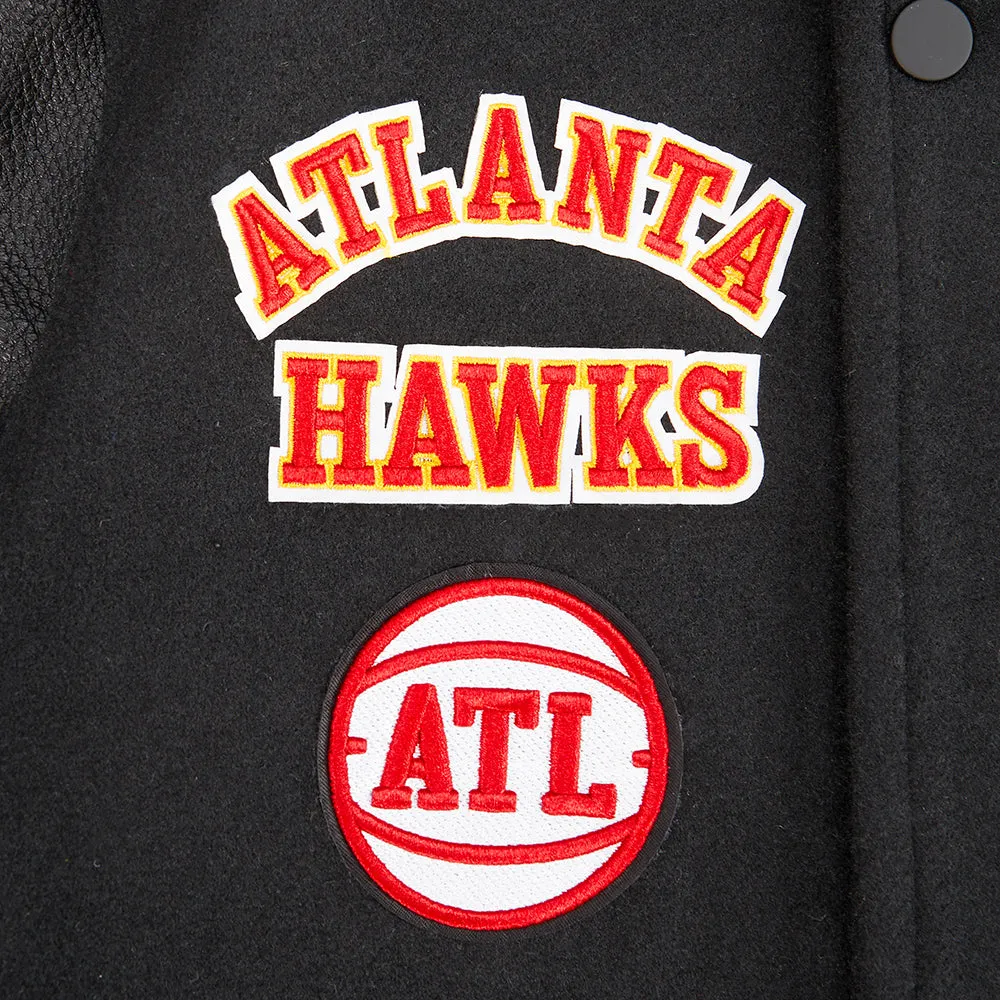 NBA ATLANTA HAWKS RETRO CLASSIC BIG BOYS RIB WOOL VARSITY JACKET (BLACK/RED/BLACK)