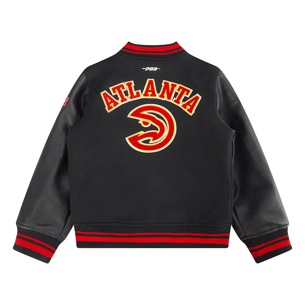 NBA ATLANTA HAWKS RETRO CLASSIC BIG BOYS RIB WOOL VARSITY JACKET (BLACK/RED/BLACK)