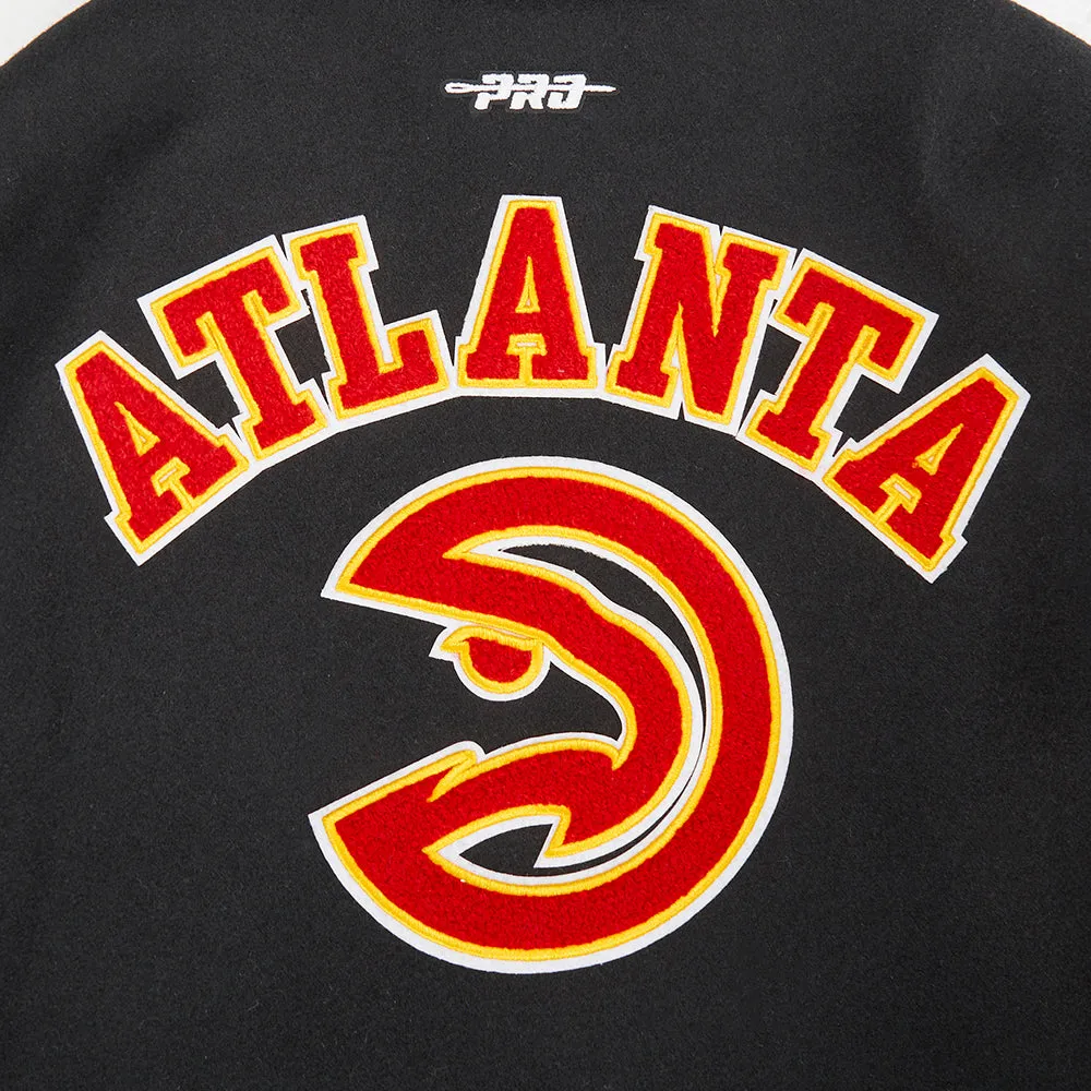 NBA ATLANTA HAWKS RETRO CLASSIC BIG BOYS RIB WOOL VARSITY JACKET (BLACK/RED/BLACK)