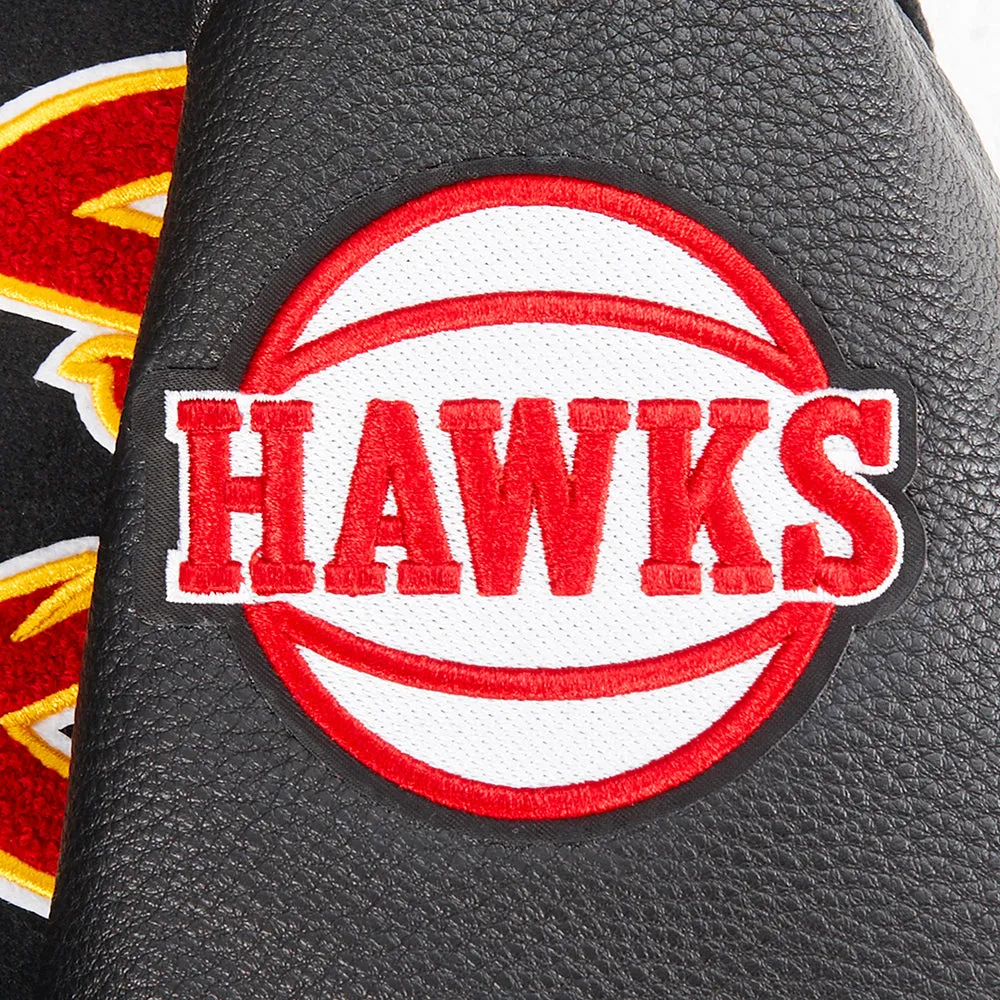 NBA ATLANTA HAWKS RETRO CLASSIC BIG BOYS RIB WOOL VARSITY JACKET (BLACK/RED/BLACK)