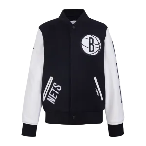 NBA BROOKLYN NETS CLASSIC BIG BOYS WOOL VARSITY JACKET (BLACK/WHITE)