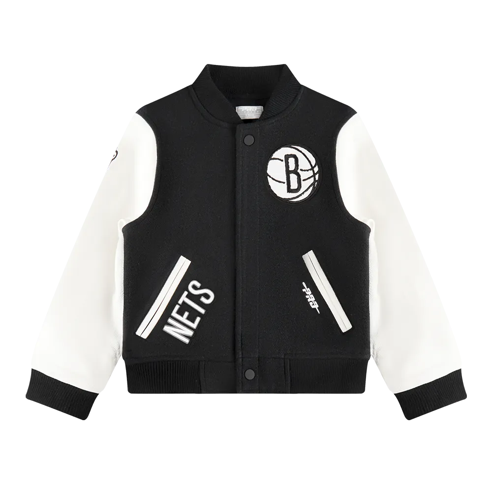 NBA BROOKLYN NETS CLASSIC LITTLE BOYS WOOL VARSITY JACKET (BLACK/WHITE)
