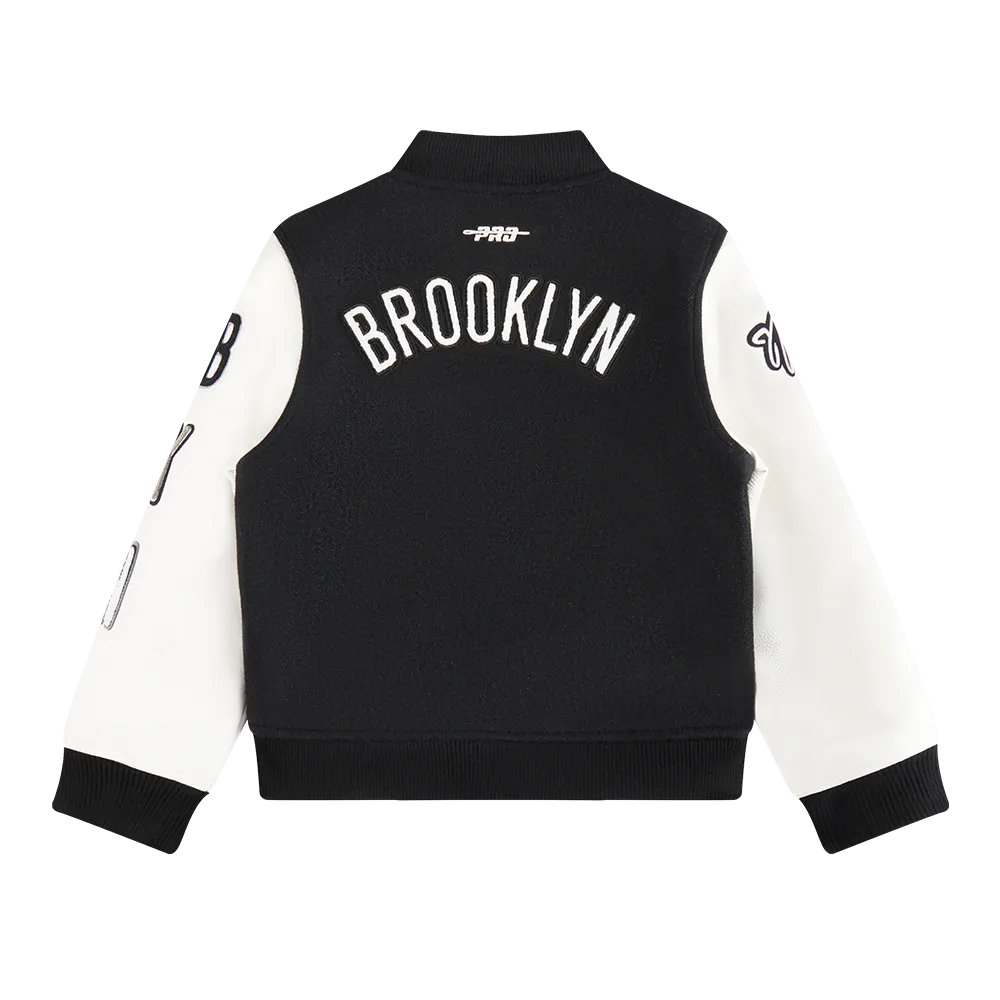 NBA BROOKLYN NETS CLASSIC LITTLE BOYS WOOL VARSITY JACKET (BLACK/WHITE)