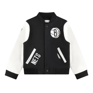 NBA BROOKLYN NETS CLASSIC LITTLE BOYS WOOL VARSITY JACKET (BLACK/WHITE)