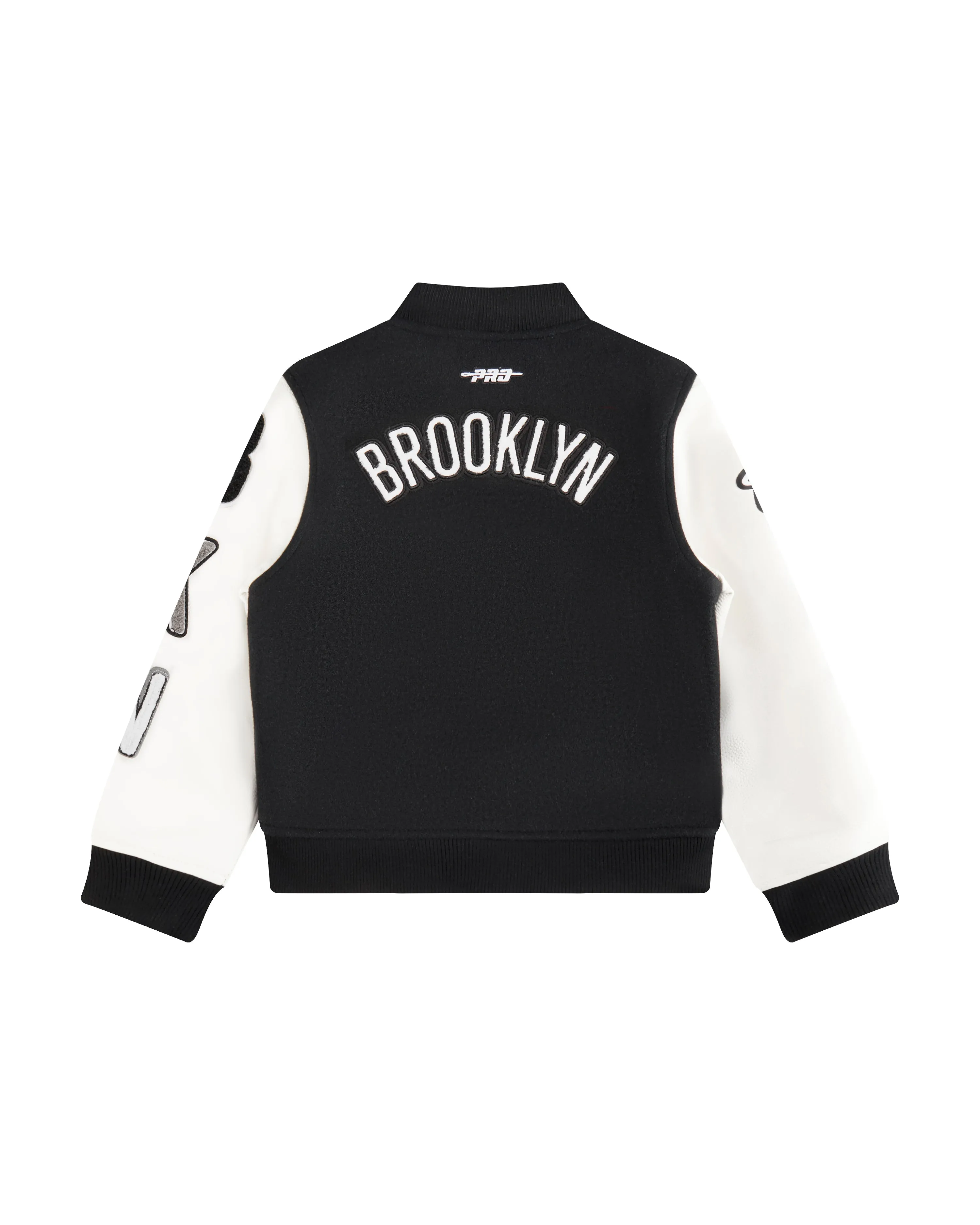 NBA BROOKLYN NETS CLASSIC TODDLER BOYS WOOL VARSITY JACKET (BLACK/WHITE)