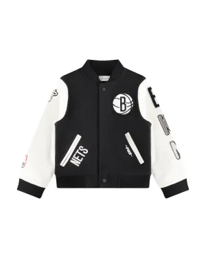 NBA BROOKLYN NETS CLASSIC TODDLER BOYS WOOL VARSITY JACKET (BLACK/WHITE)