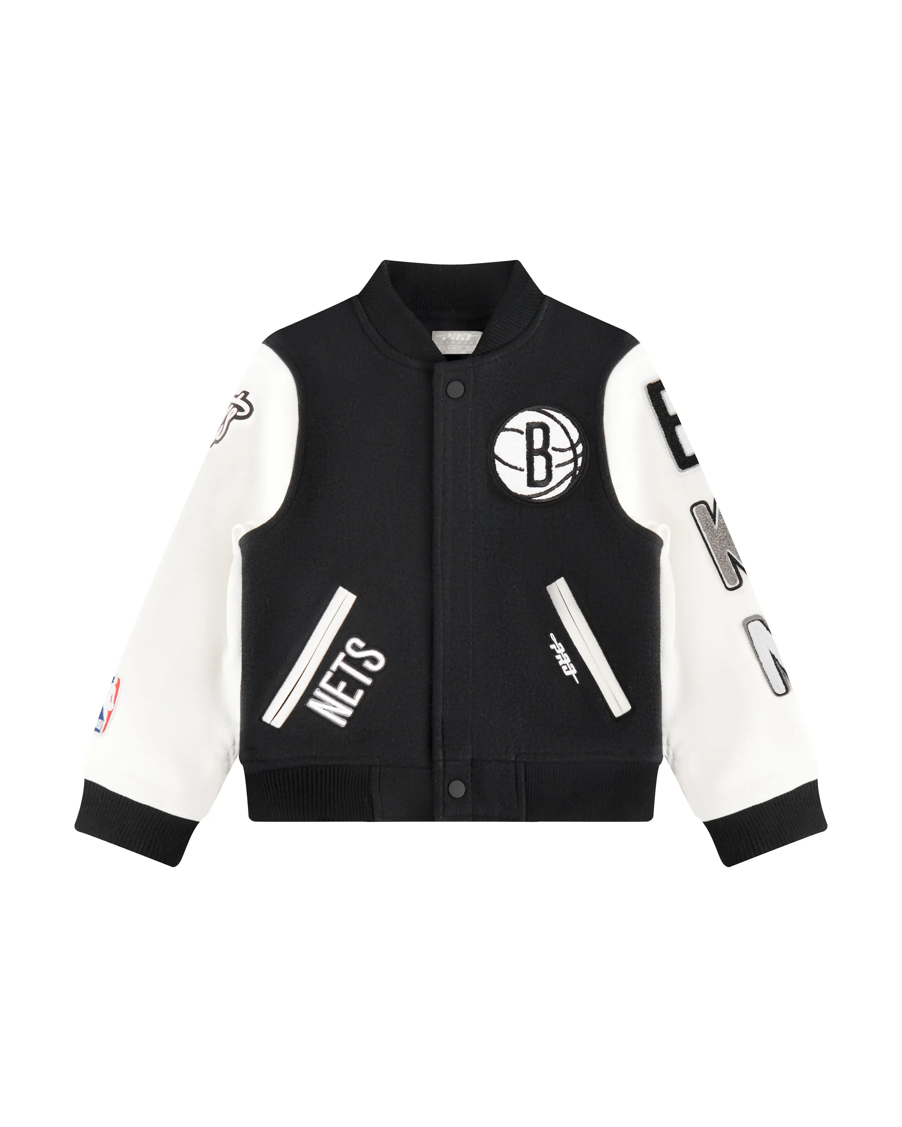 NBA BROOKLYN NETS CLASSIC TODDLER BOYS WOOL VARSITY JACKET (BLACK/WHITE)