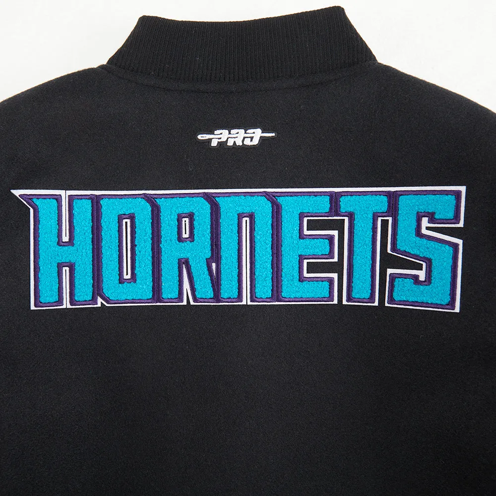 NBA CHARLOTTE HORNETS CLASSIC BIG BOYS WOOL VARSITY JACKET (BLACK/WHITE)