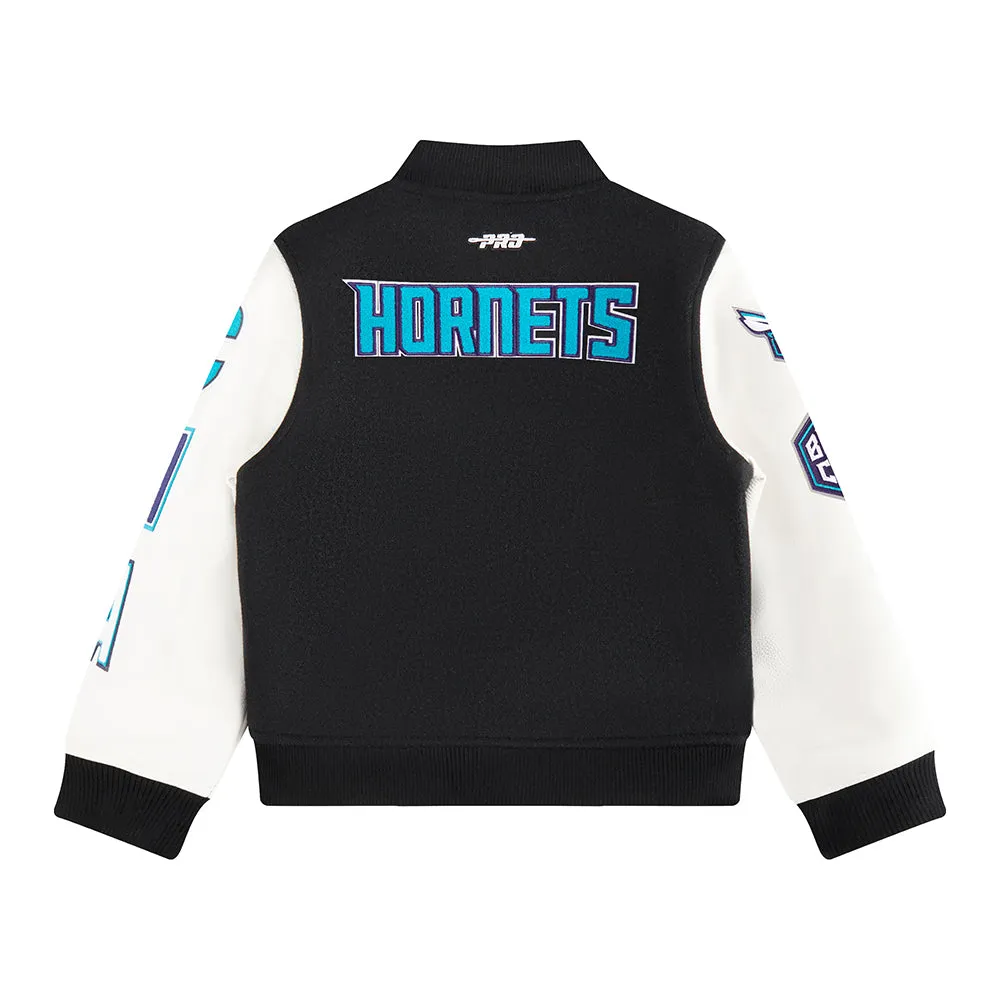 NBA CHARLOTTE HORNETS CLASSIC BIG BOYS WOOL VARSITY JACKET (BLACK/WHITE)