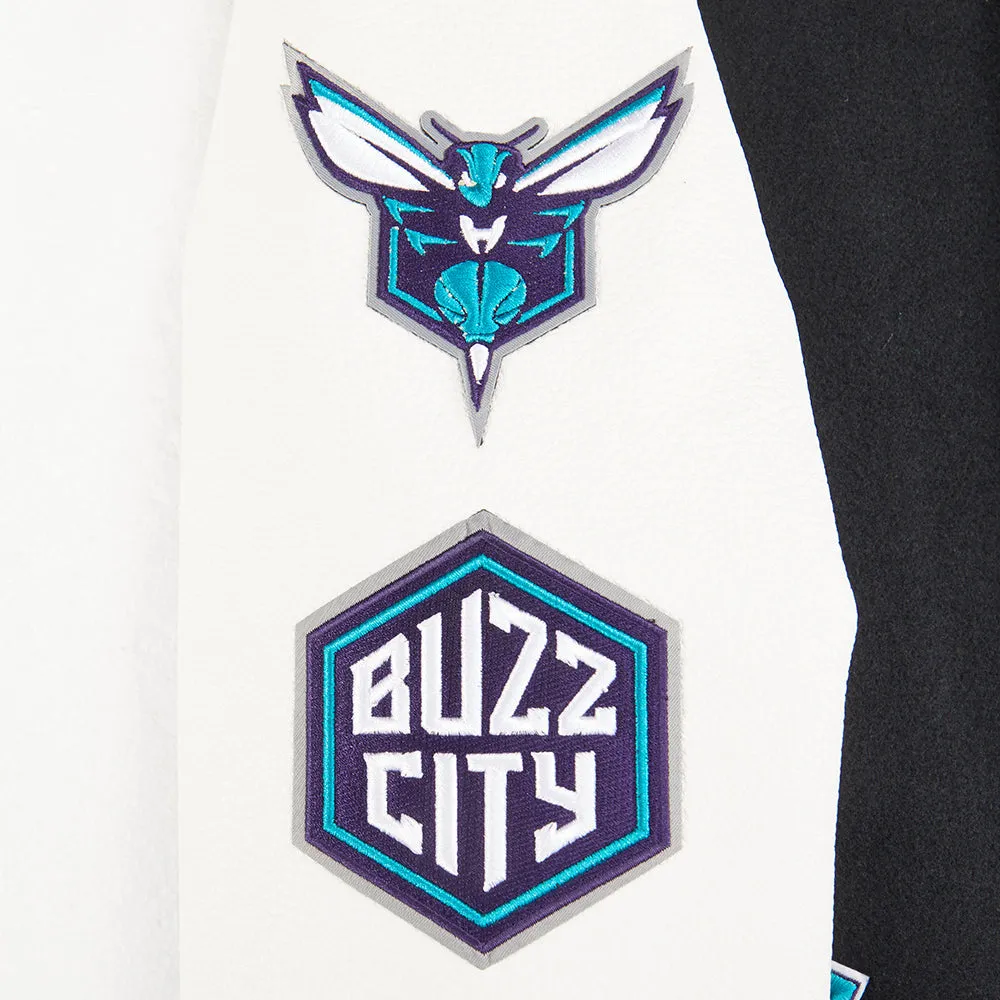 NBA CHARLOTTE HORNETS CLASSIC BIG BOYS WOOL VARSITY JACKET (BLACK/WHITE)