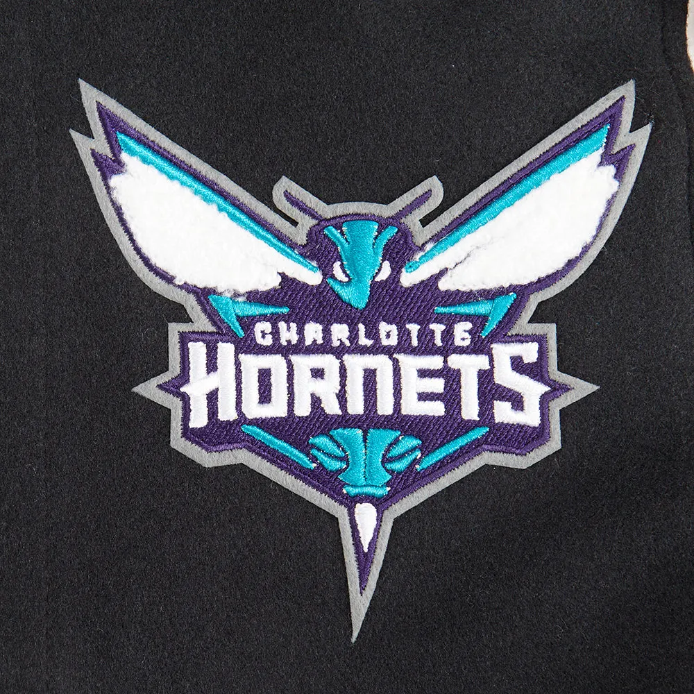 NBA CHARLOTTE HORNETS CLASSIC BIG BOYS WOOL VARSITY JACKET (BLACK/WHITE)