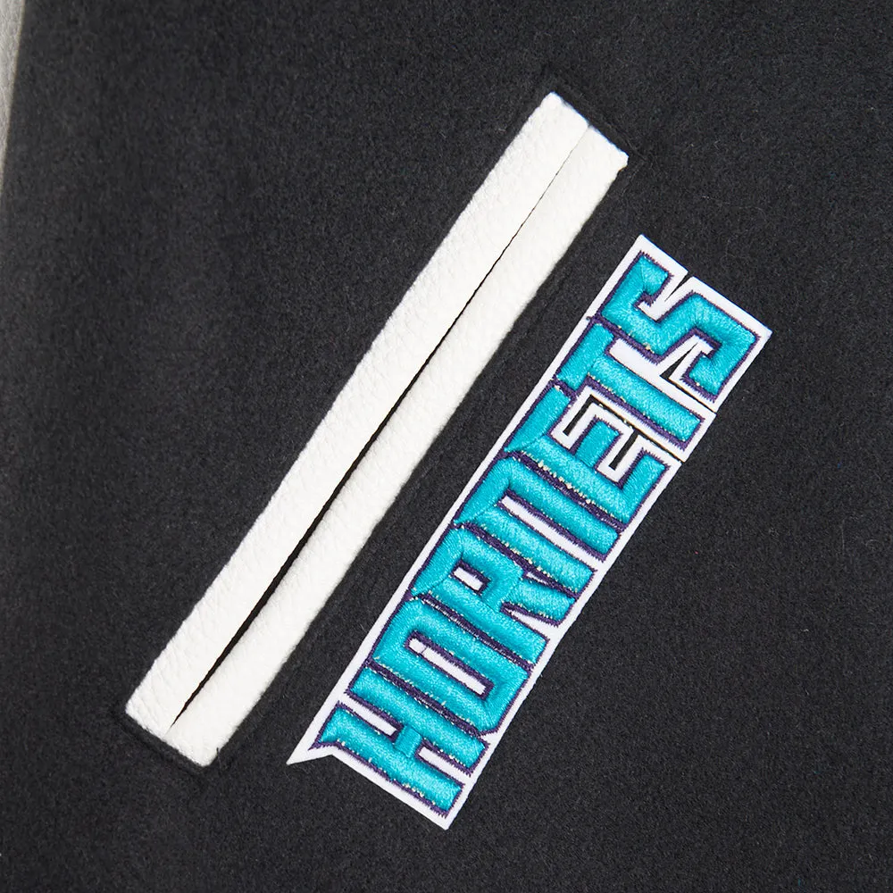NBA CHARLOTTE HORNETS CLASSIC BIG BOYS WOOL VARSITY JACKET (BLACK/WHITE)