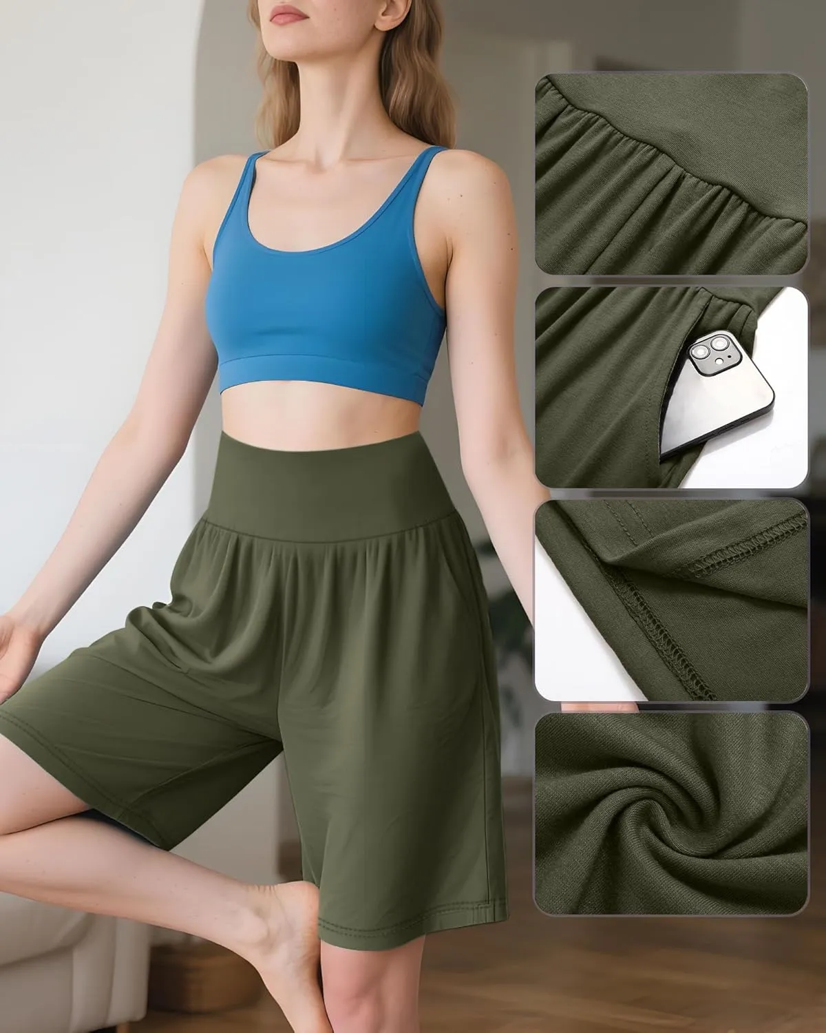 Neer 3 Pack Women's Bermuda Shorts, High Waist Cotton Stretch Casual Bottoms Knee Length Summer Athletic Short with Pockets