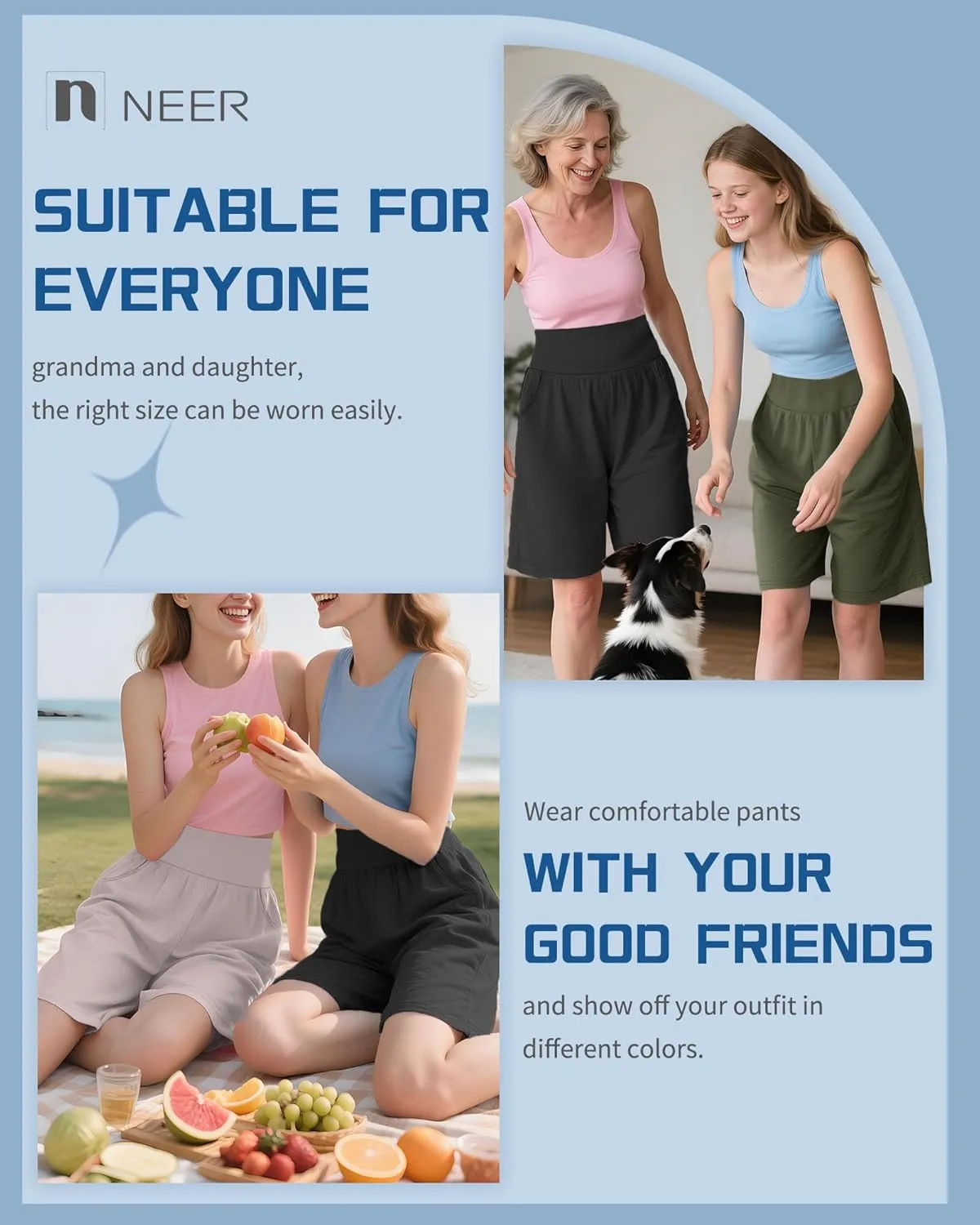Neer 3 Pack Women's Bermuda Shorts, High Waist Cotton Stretch Casual Bottoms Knee Length Summer Athletic Short with Pockets