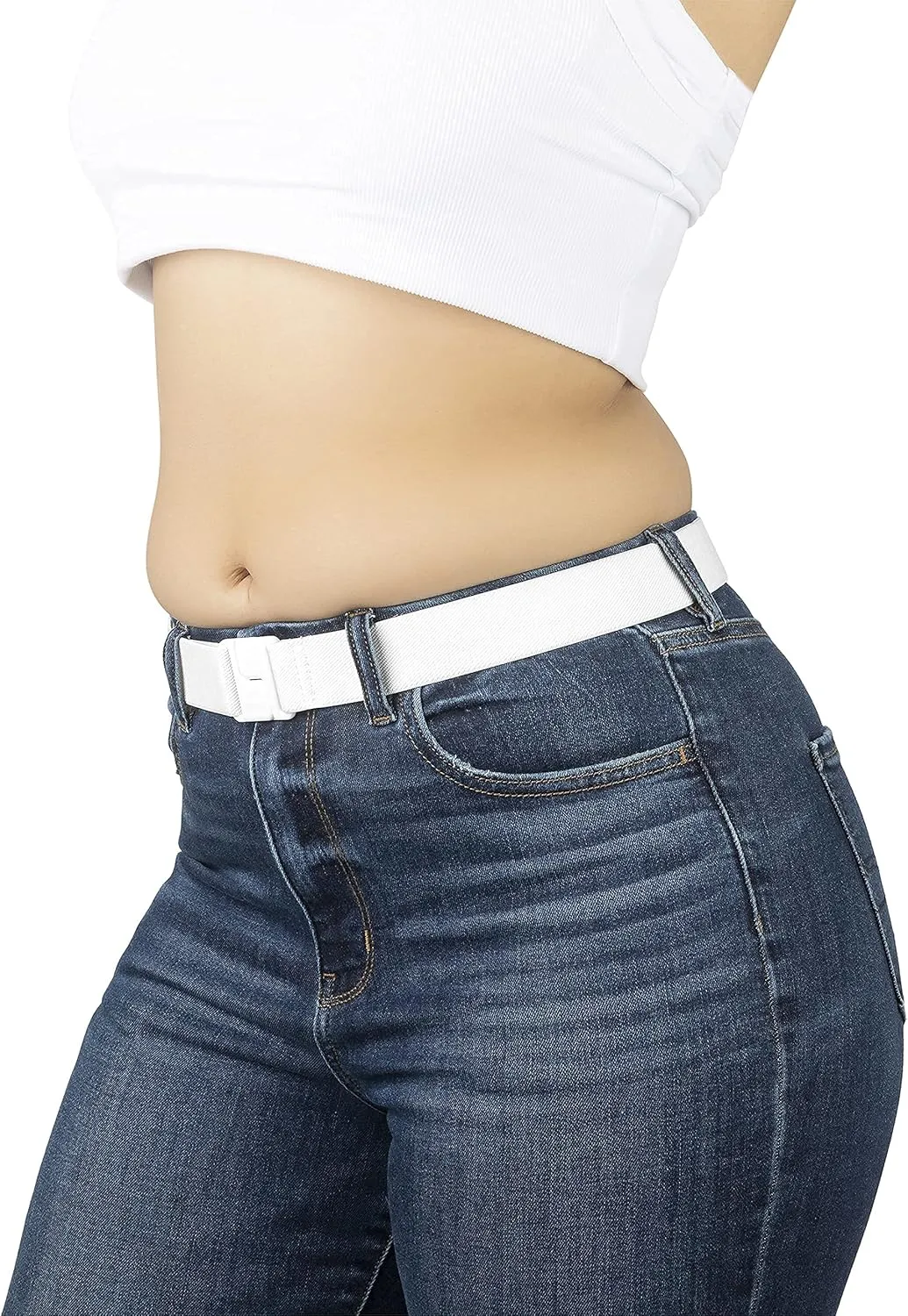 No Show Womens Stretch 1.25" Elastic Belt - Adjustable Flat Buckle Invisible Belt, One Size