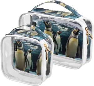 Penguin-colony 2 Pack Clear Toiletry Bag Women Men, Portable Waterproof Clear Pouch, Cosmetic Bag with Double Zippers Large Opening Traveling with Handle for Bathroom Traveling Vacation Organizing