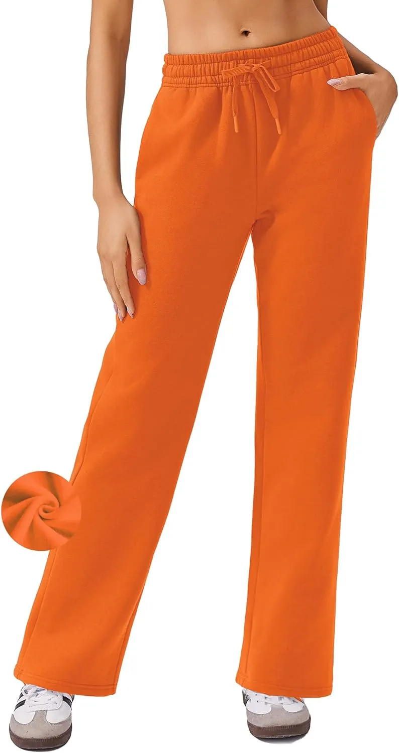 PINSPARK Fleece Sweat Pants for Womens Straight Legs Winter Sweatpants High Waisted Workout Pants with 4 Pockets