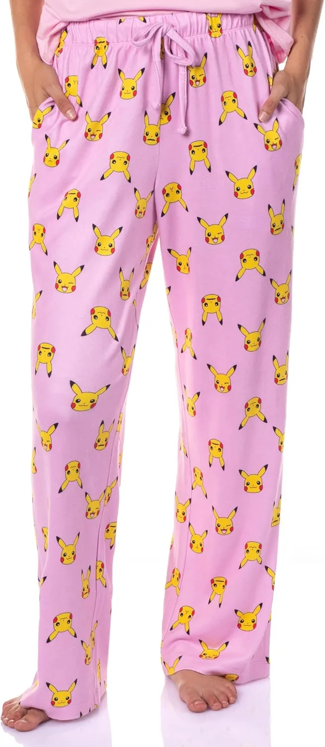 Pokemon Women's Pikachu Faces 2 Piece Shirt and Pants Adult Pajama Lounge Set