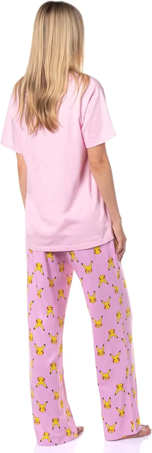 Pokemon Women's Pikachu Faces 2 Piece Shirt and Pants Adult Pajama Lounge Set