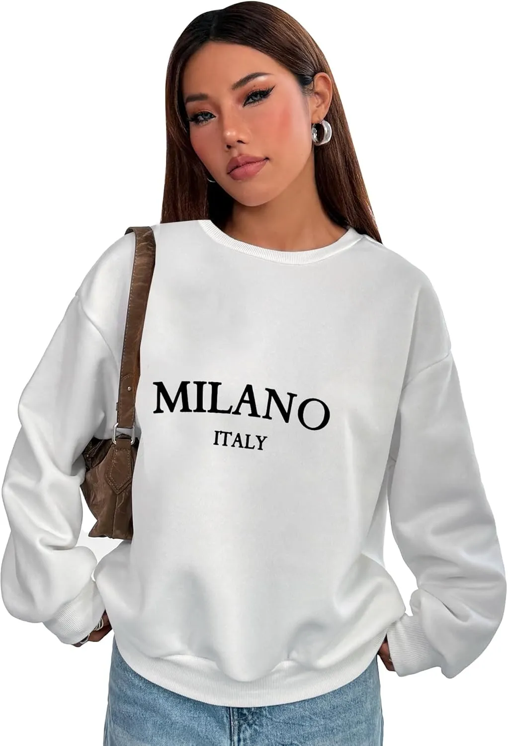 PYL MILANO ITALY Womens Crew Neck Long Sleeve Oversize Sweatshirt