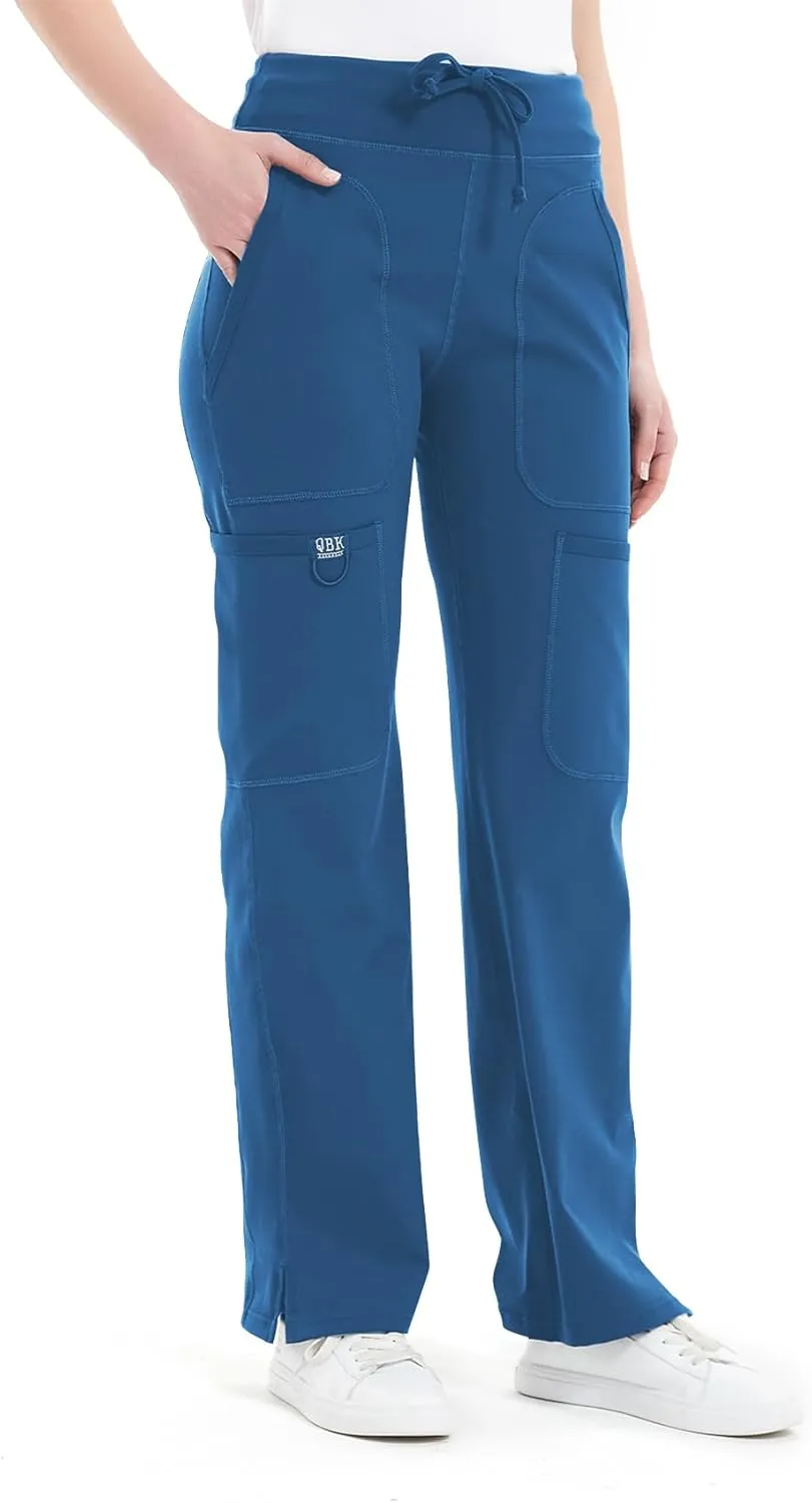 QBK Yoga Scrub Pants Women Mid Rise Yoga Work Pants- Five Pocket Cargo Scrub Pant