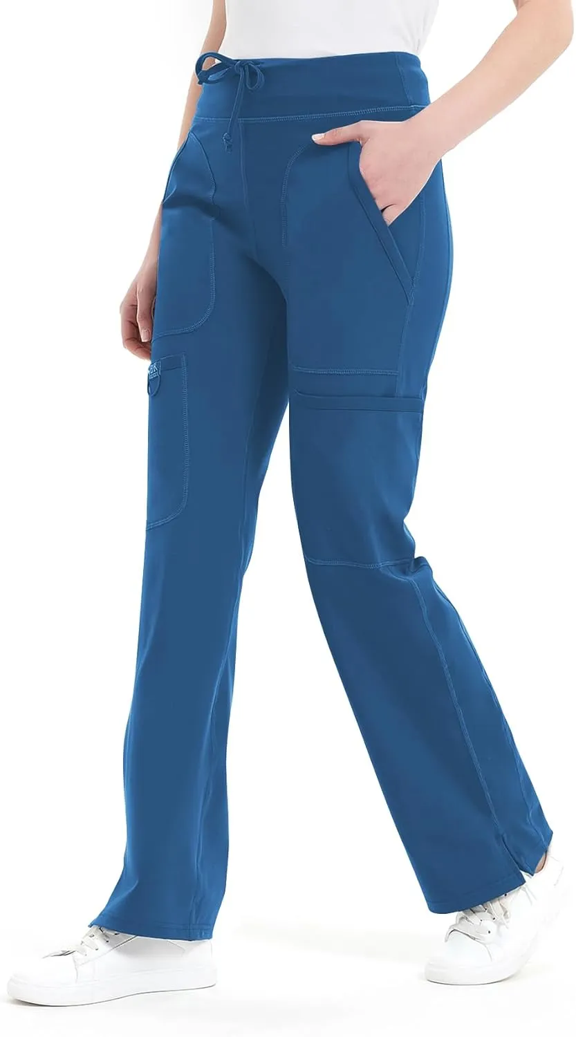QBK Yoga Scrub Pants Women Mid Rise Yoga Work Pants- Five Pocket Cargo Scrub Pant