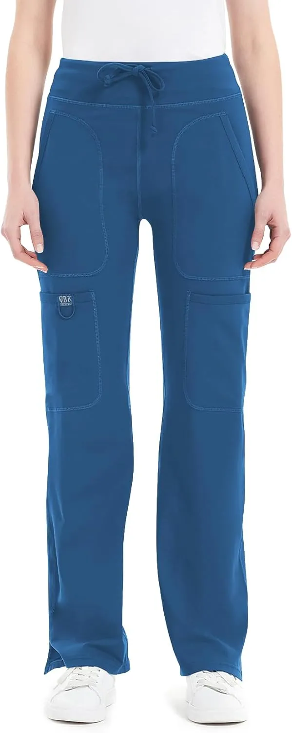 QBK Yoga Scrub Pants Women Mid Rise Yoga Work Pants- Five Pocket Cargo Scrub Pant