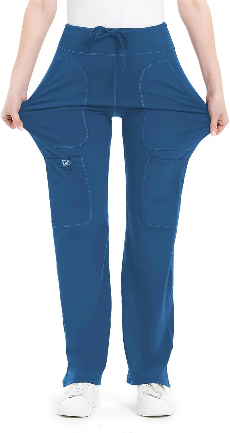 QBK Yoga Scrub Pants Women Mid Rise Yoga Work Pants- Five Pocket Cargo Scrub Pant