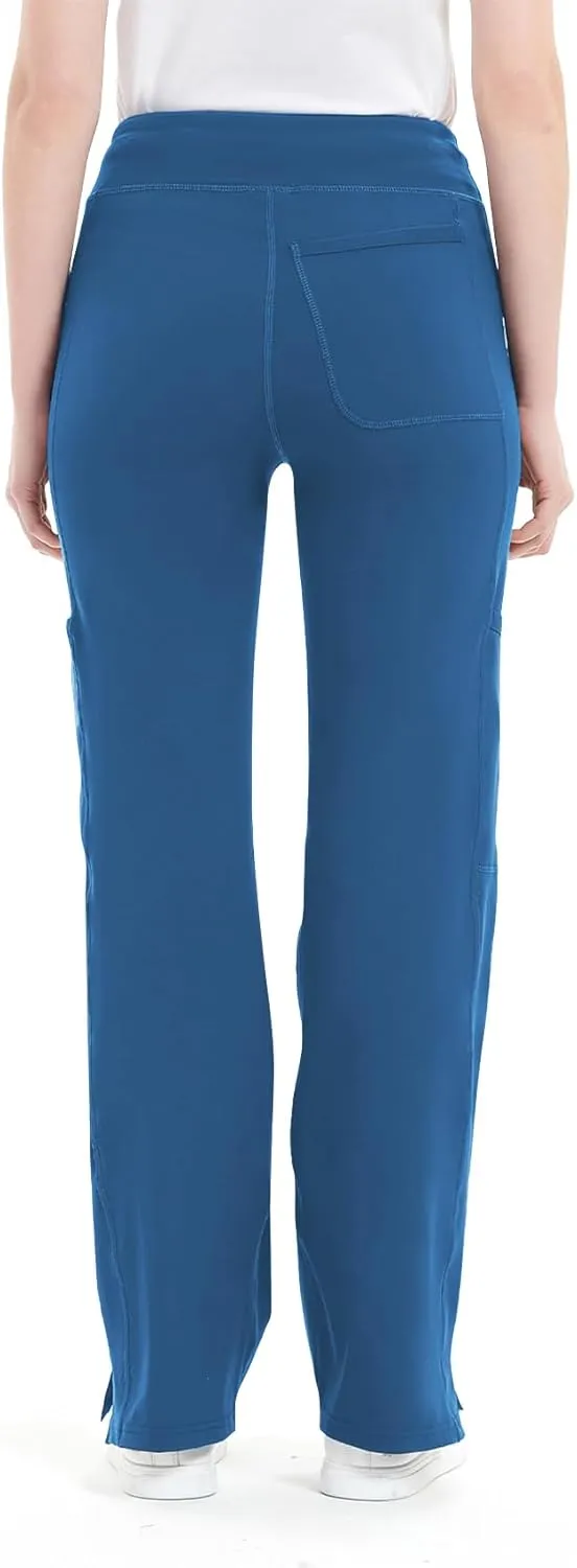 QBK Yoga Scrub Pants Women Mid Rise Yoga Work Pants- Five Pocket Cargo Scrub Pant