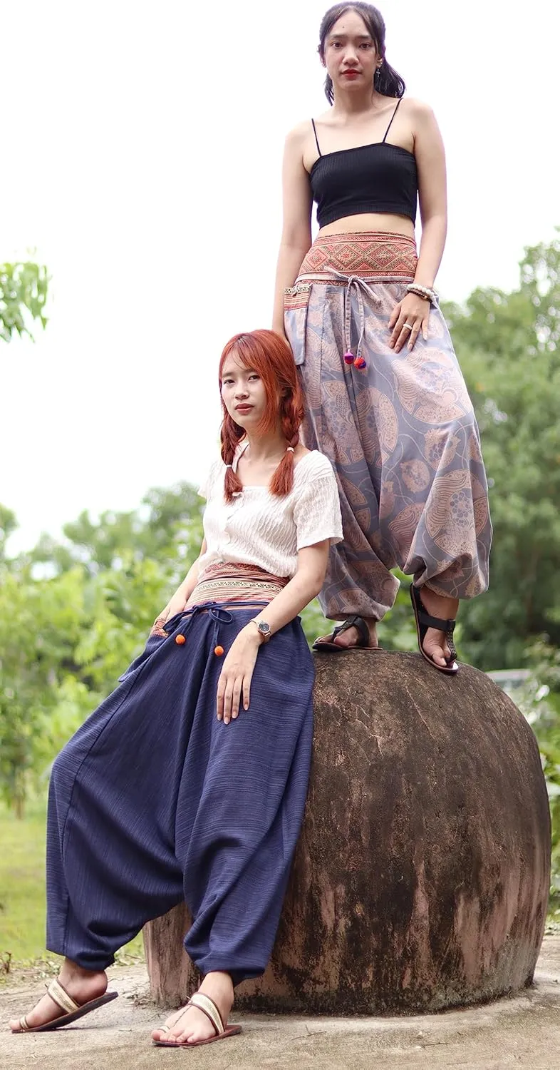 RaanPahMuang Premium Cotton Yoga Harem, Boho Pants for Women, with Side Pocket, Hippy Baggy Tribe Pants