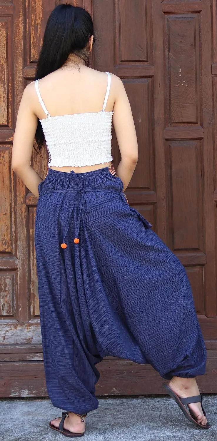 RaanPahMuang Premium Cotton Yoga Harem, Boho Pants for Women, with Side Pocket, Hippy Baggy Tribe Pants