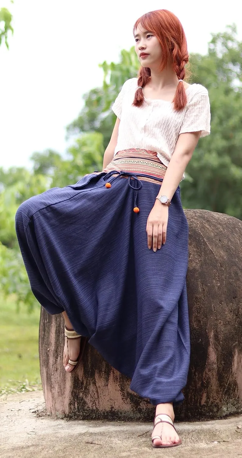 RaanPahMuang Premium Cotton Yoga Harem, Boho Pants for Women, with Side Pocket, Hippy Baggy Tribe Pants