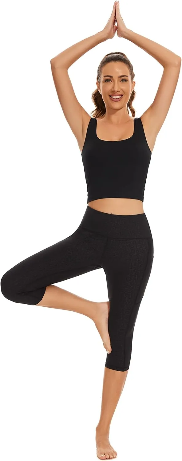 RAYPOSE Womens Workout Capri Leggings for Women with Pockets Plus Size Basic Pants Yoga Gym Casual Summer