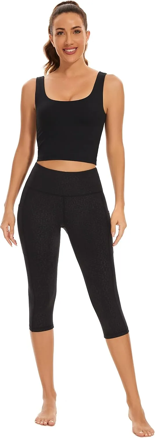 RAYPOSE Womens Workout Capri Leggings for Women with Pockets Plus Size Basic Pants Yoga Gym Casual Summer