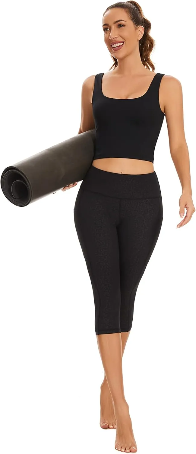 RAYPOSE Womens Workout Capri Leggings for Women with Pockets Plus Size Basic Pants Yoga Gym Casual Summer