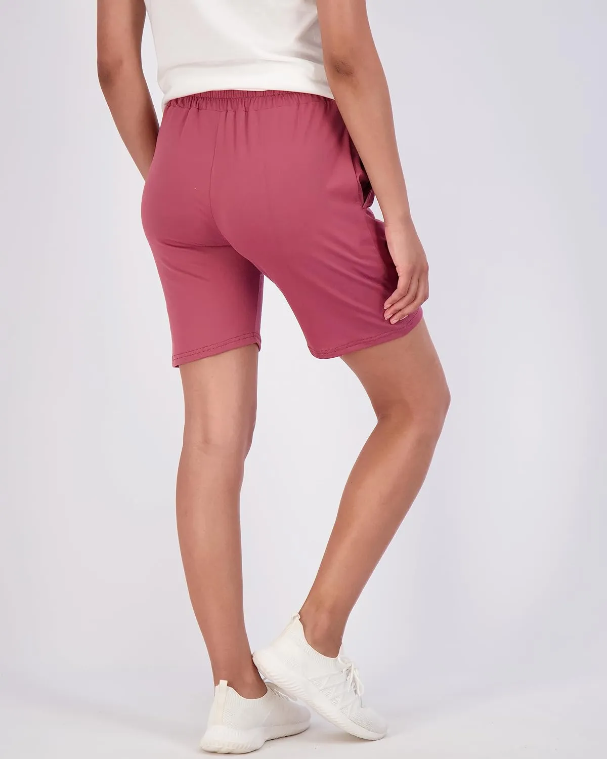 Real Essentials 4 Pack: Women's 7" Bermuda Long Casual Yoga Super-Soft Loose Comfy Shorts with Pockets (Available in Plus)