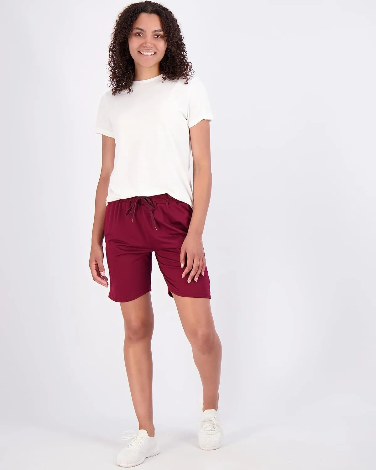 Real Essentials 4 Pack: Women's 7" Bermuda Long Casual Yoga Super-Soft Loose Comfy Shorts with Pockets (Available in Plus)