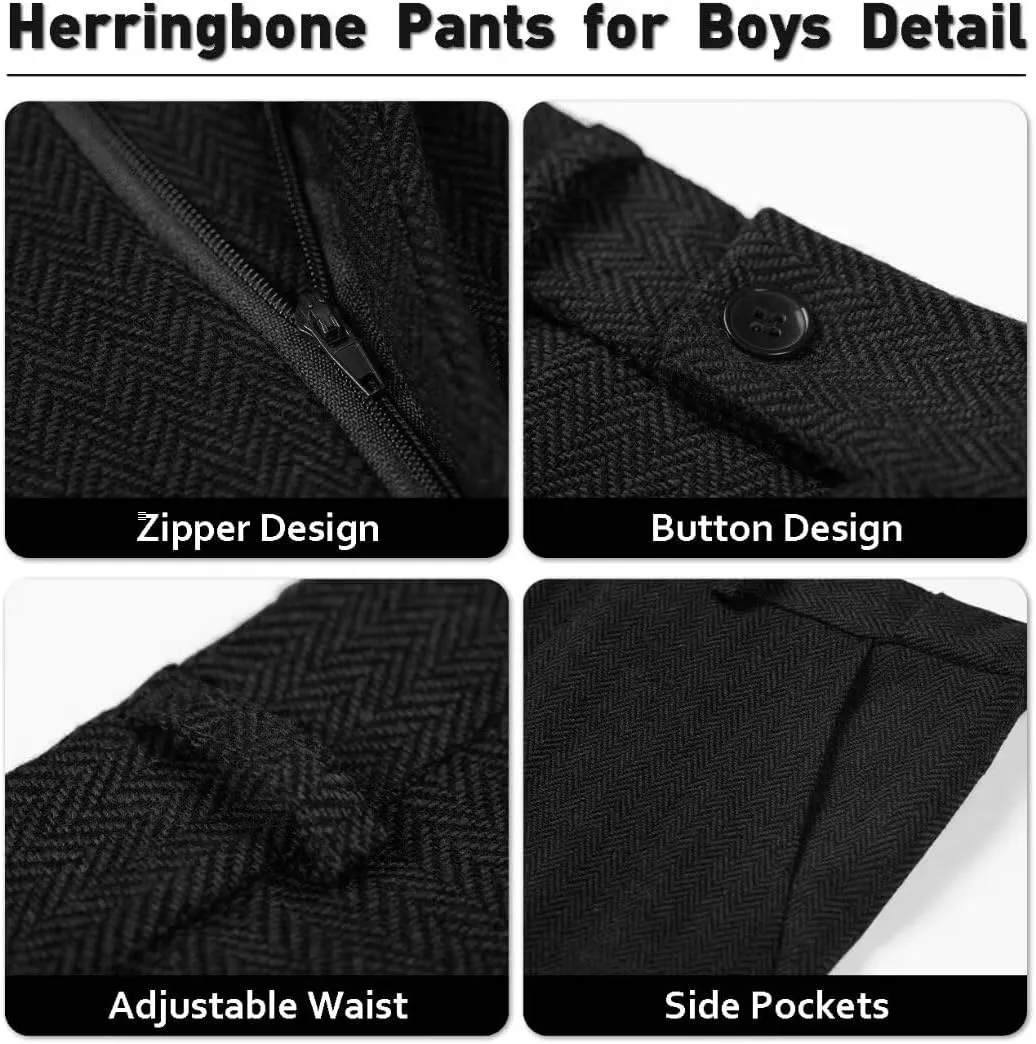 Retro Boys Slim Suits Tweed Herringbone Suit 3 Piece Formal Kids Wedding Ring Bearer Outfits Tuxedos Jacket Vest Pants
