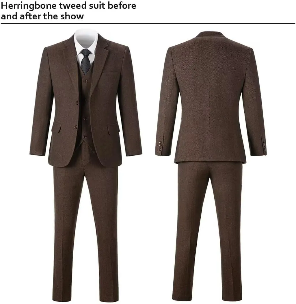 Retro Boys Slim Suits Tweed Herringbone Suit 3 Piece Formal Kids Wedding Ring Bearer Outfits Tuxedos Jacket Vest Pants
