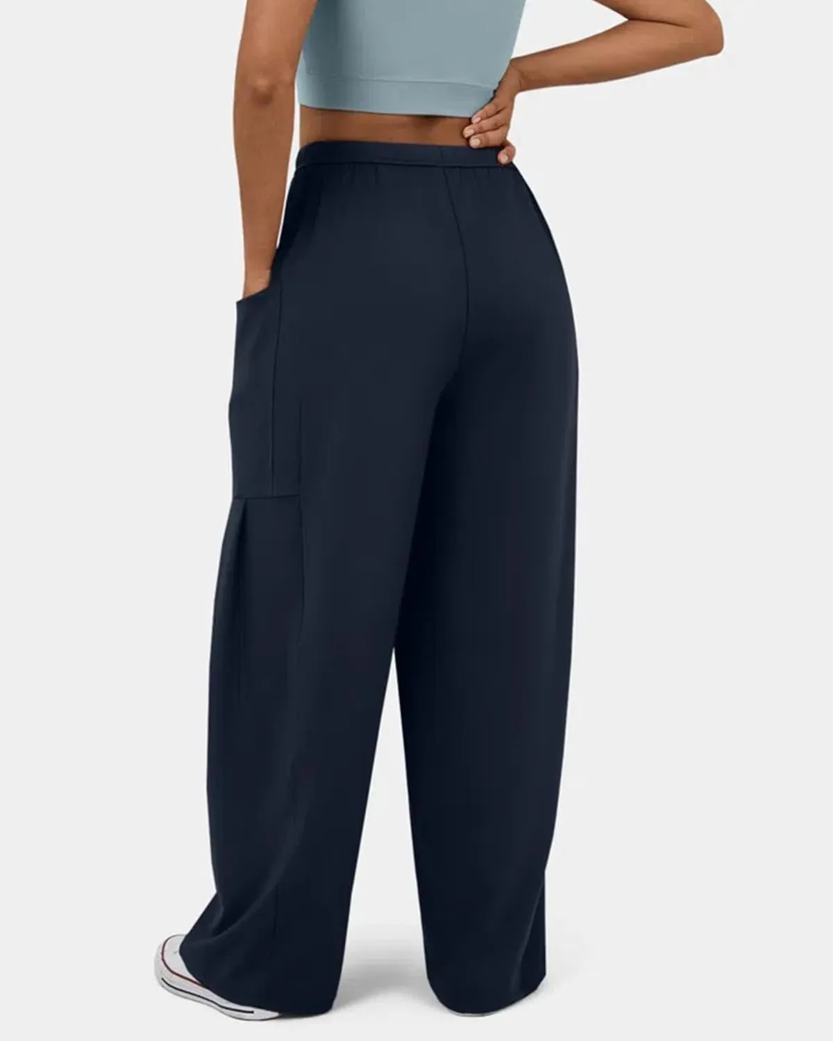 RINTONIX Womens Loose Drawstring High Waisted Wide Leg Harem Pants with Pockets Baggy Casual Summer Palazzo Sweatpants