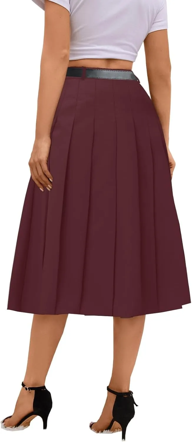 SANGTREE Women's Girls A-Line Long Pleated High Waist Fashion Skirt, School Uniform Cosplay